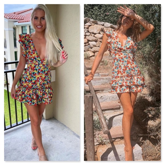 Backless Floral Print Mini Dress Deep V Neck - Picture 13 of 16